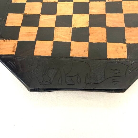 Vintage Hand Carved Wooden Chess Board Tanzania African Elephant Rhino - Picture 6 of 7